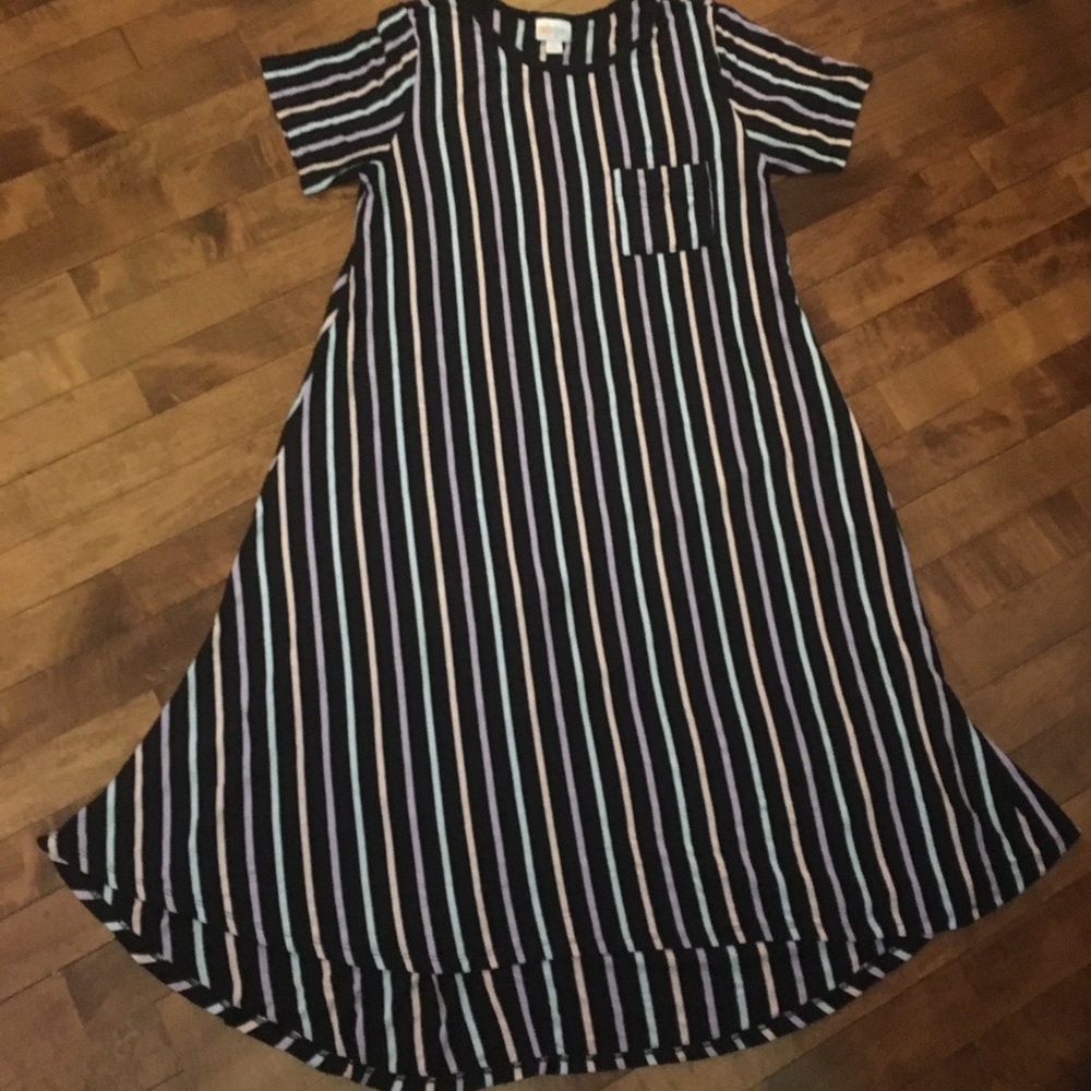 LuLaRoe Black & Pastel Striped Carly Size Small